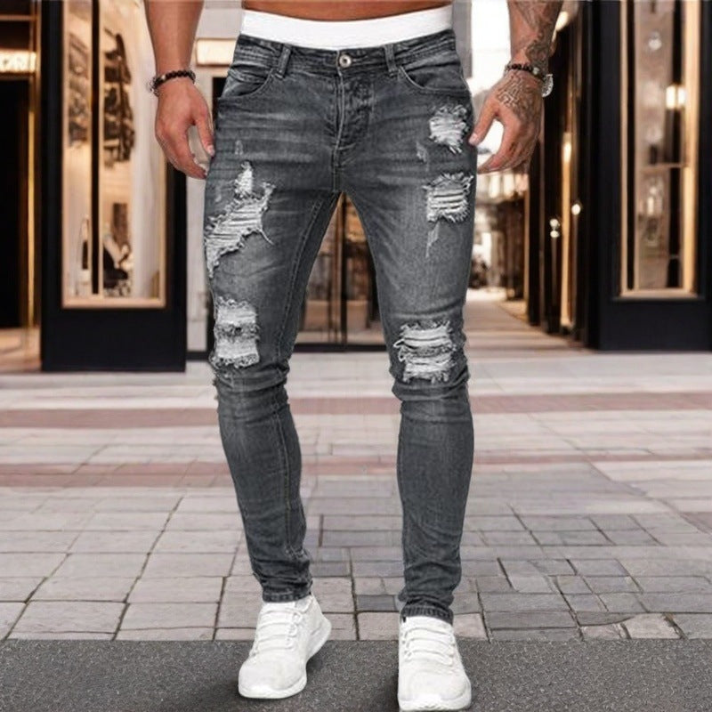 Distressed Slim Fit Jeans – Trendy Ripped Pencil Pants
