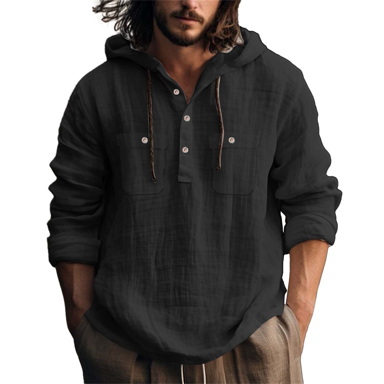Men’s Cotton Linen Hoodie – Casual Loose Fit Pullover