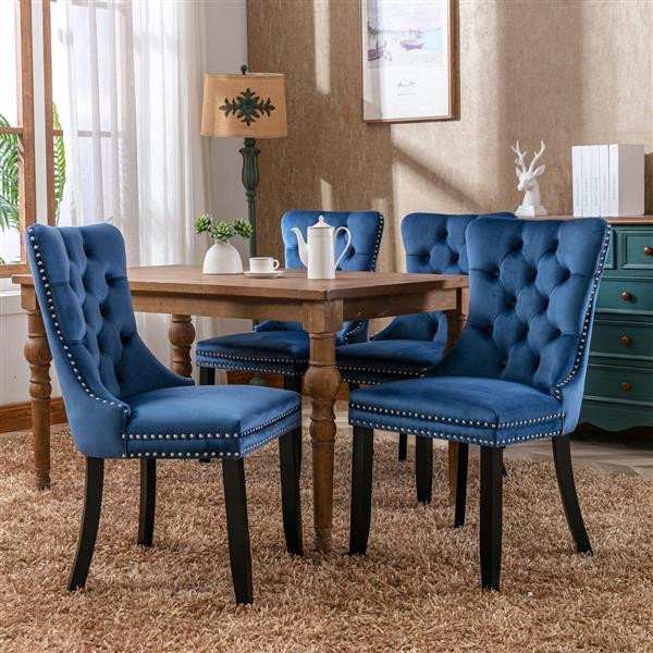 Velvet High Back Dining Chair Set with Nailhead Trim & Solid Wood Legs