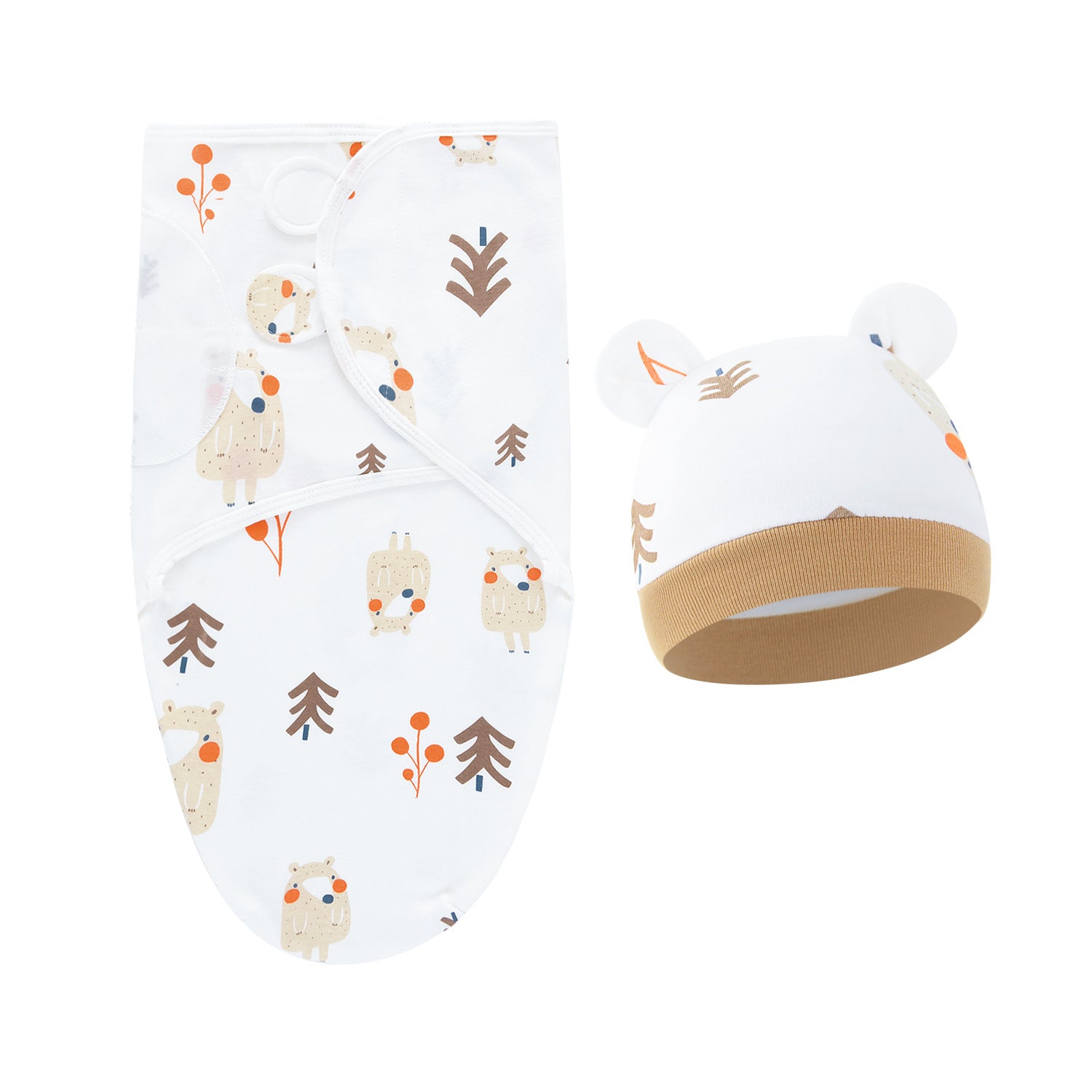 Pure Cotton Baby Swaddle Cocoon – Anti-Startle Newborn Sleep Wrap with Matching Hat