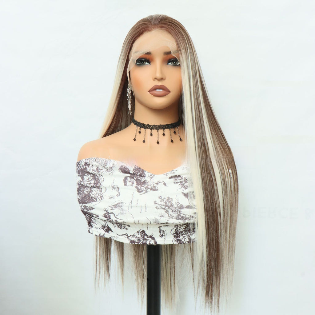Women’s Long Straight Lace Front Wig – Natural Middle Part Synthetic Hair