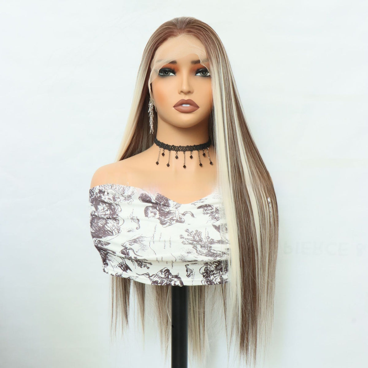 Women’s Long Straight Lace Front Wig – Natural Middle Part Synthetic Hair