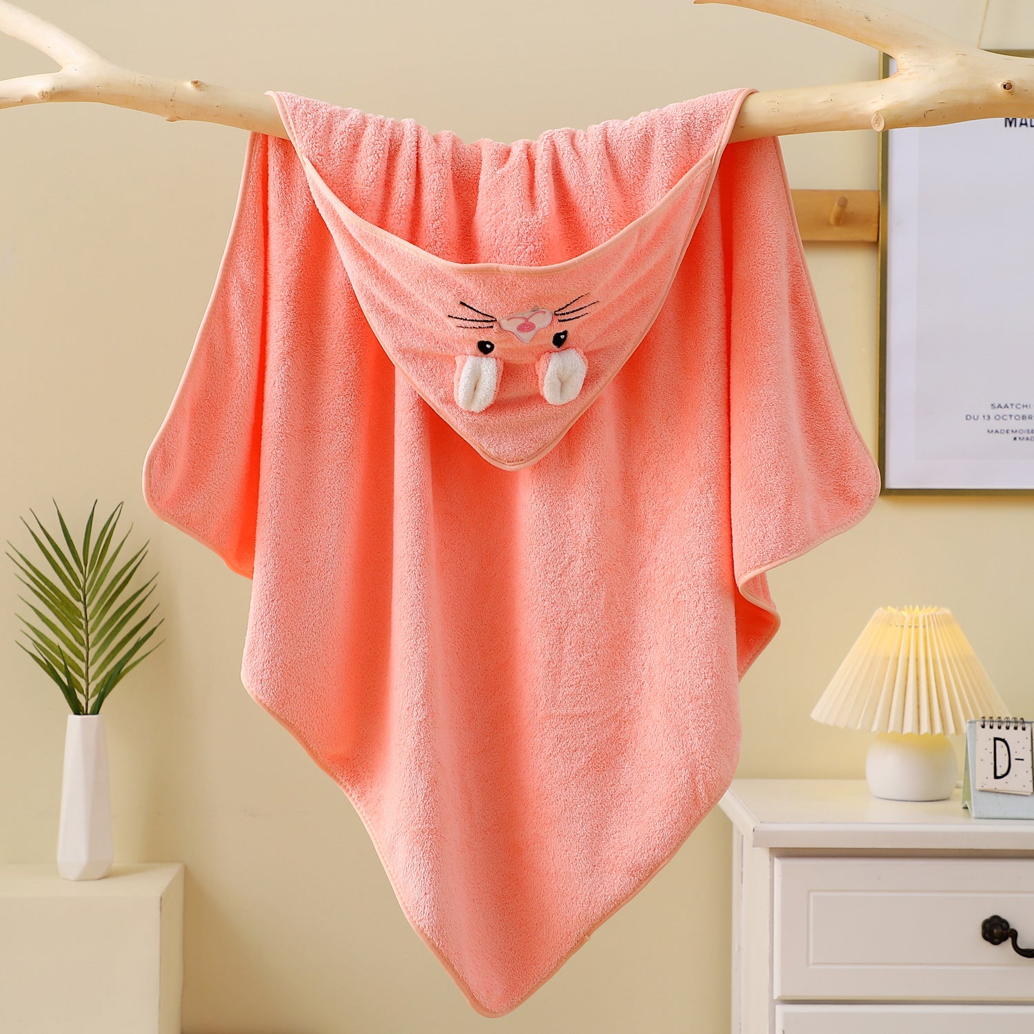 Coral Fleece Baby Blanket – Soft Absorbent Embroidered Infant Swaddle