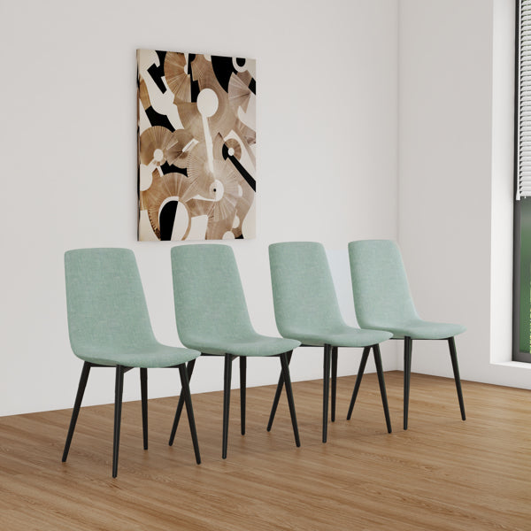 Set of 4 Linen Dining Chairs – Modern High Back Upholstered Chairs with Metal Frame