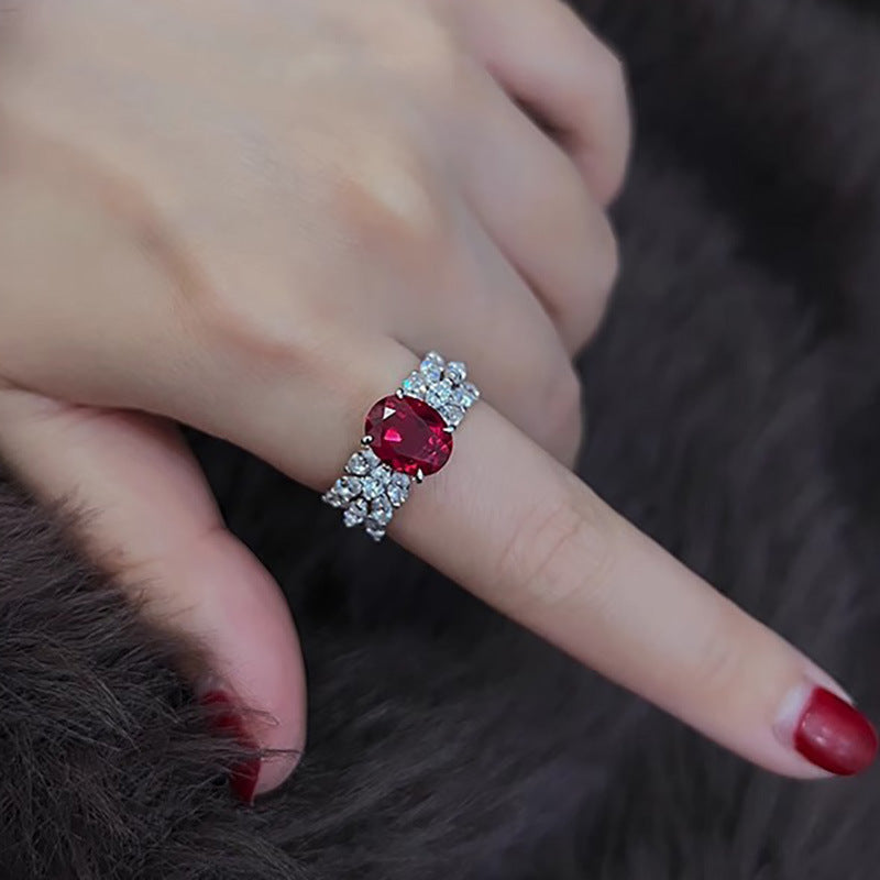 Adjustable Red Corundum Wing Ring – Elegant Geometric Statement Jewelry