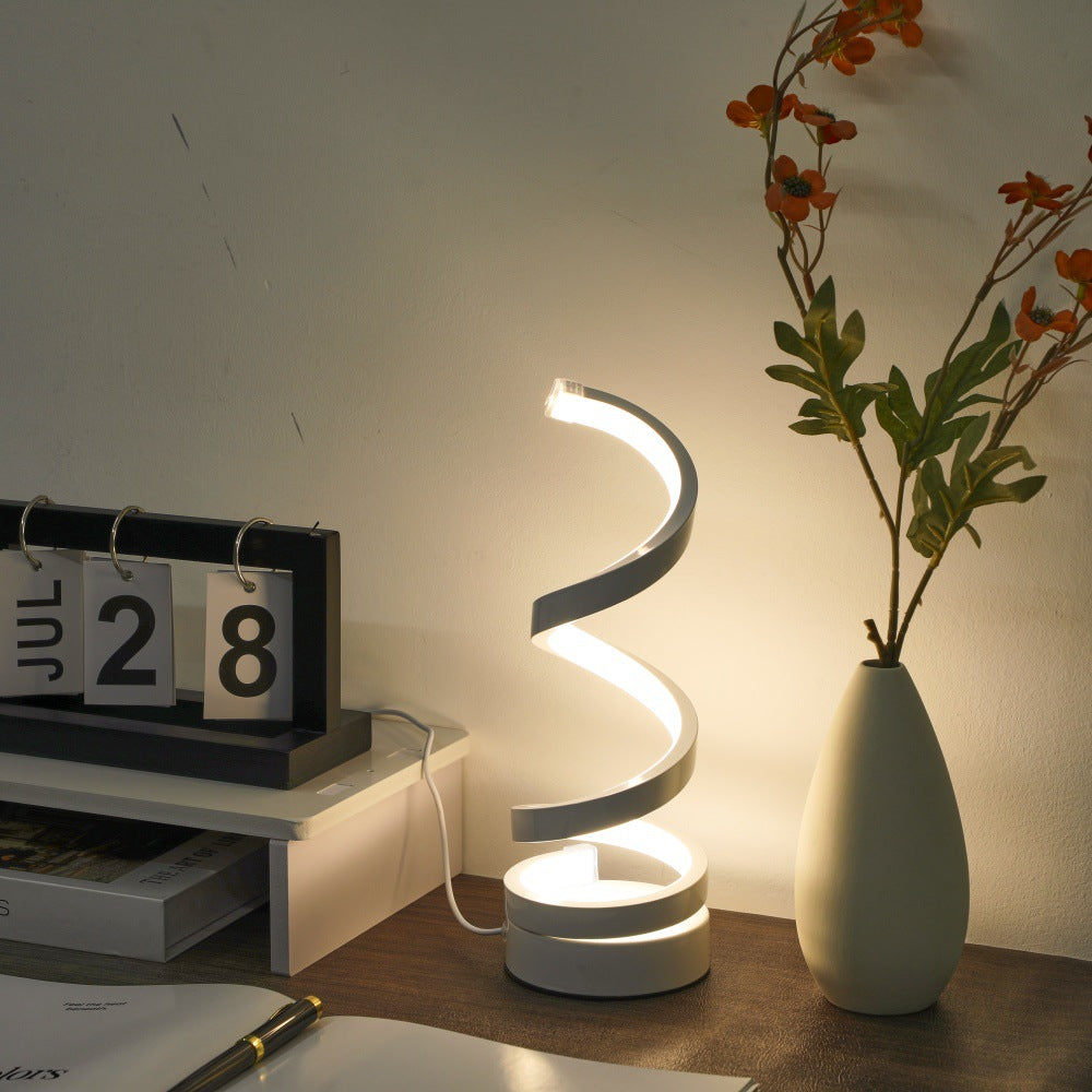 Modern Spiral LED Table Lamp – USB Dimmable Ambient Light