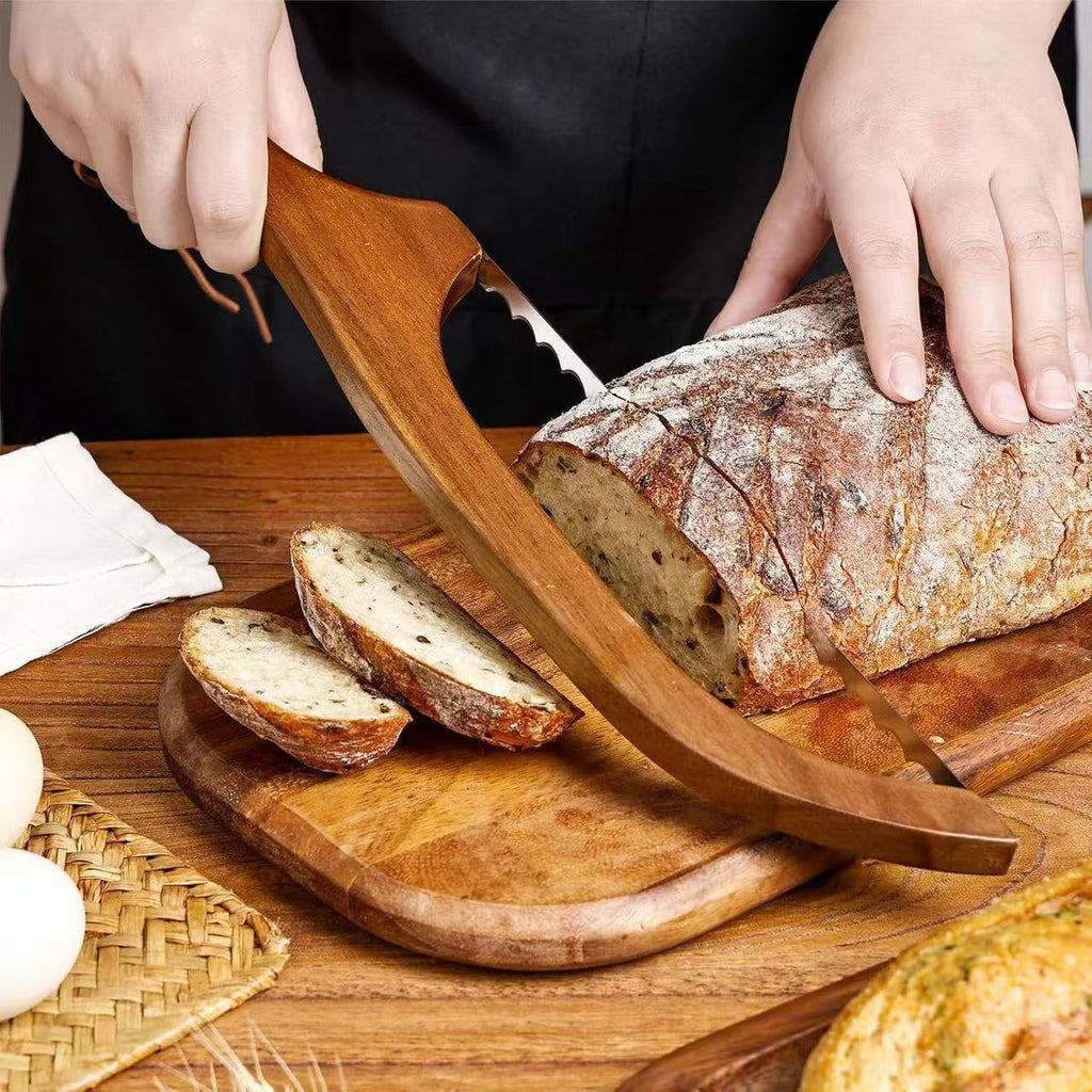 Bread Knife with Wooden Handle – Stainless Steel Serrated Knife for Baking