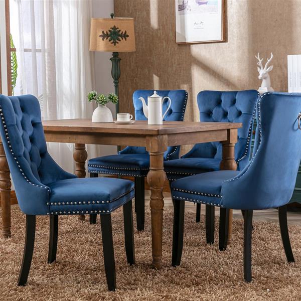 Velvet High Back Dining Chair Set with Nailhead Trim & Solid Wood Legs