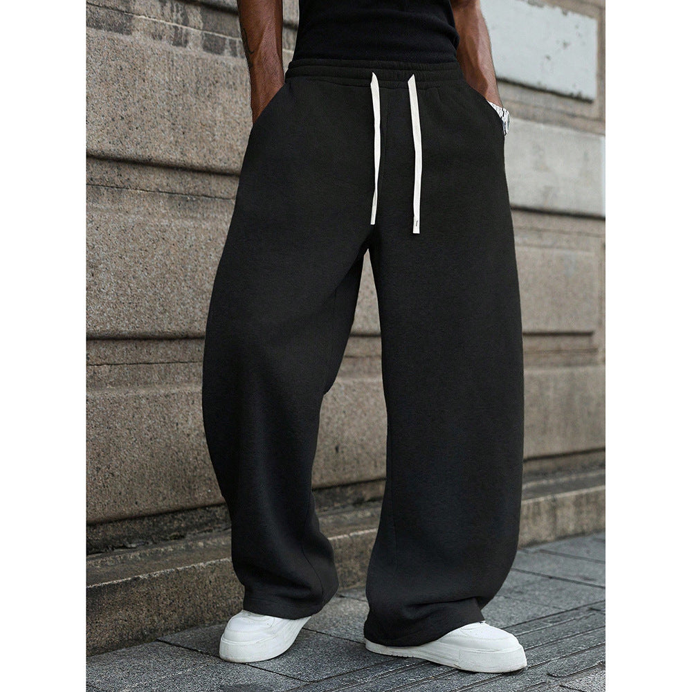 Men’s Loose Fit Drawstring Straight-Leg Pants – Micro-Elastic Casual Long Trousers