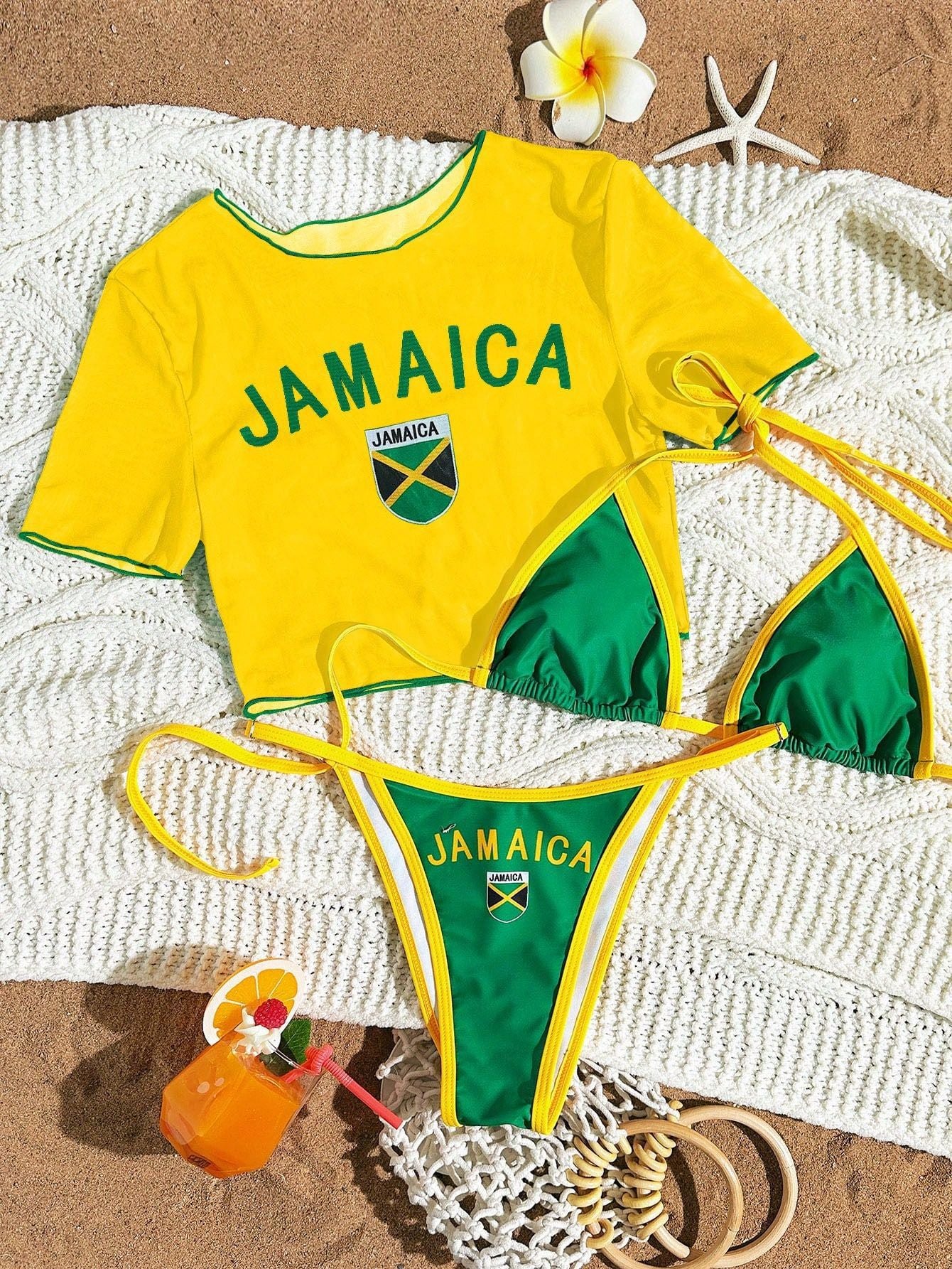 Women’s Three-Piece Bikini Set – Color Block Swimwear with Cover-Up