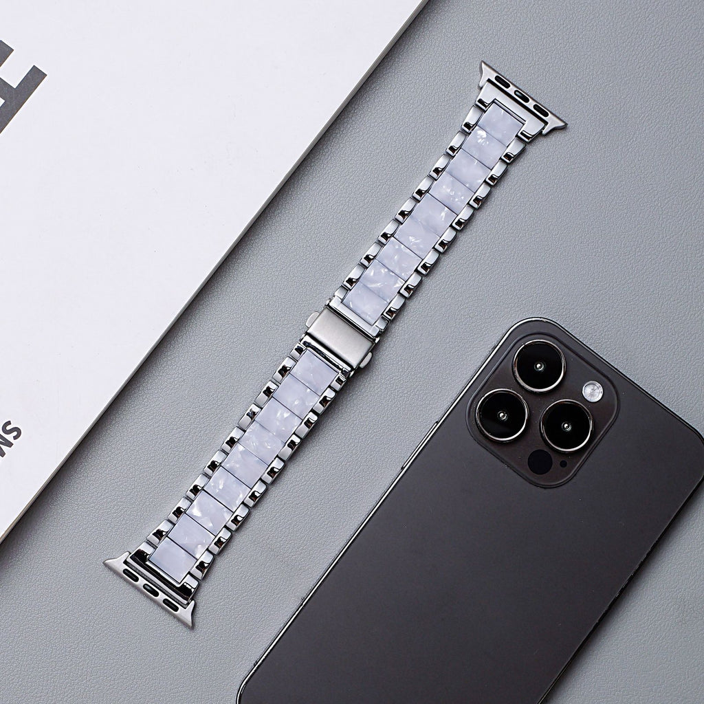 Metal Rainbow Resin Apple Watch Strap – Three-Bead Folding Buckle Replacement Band