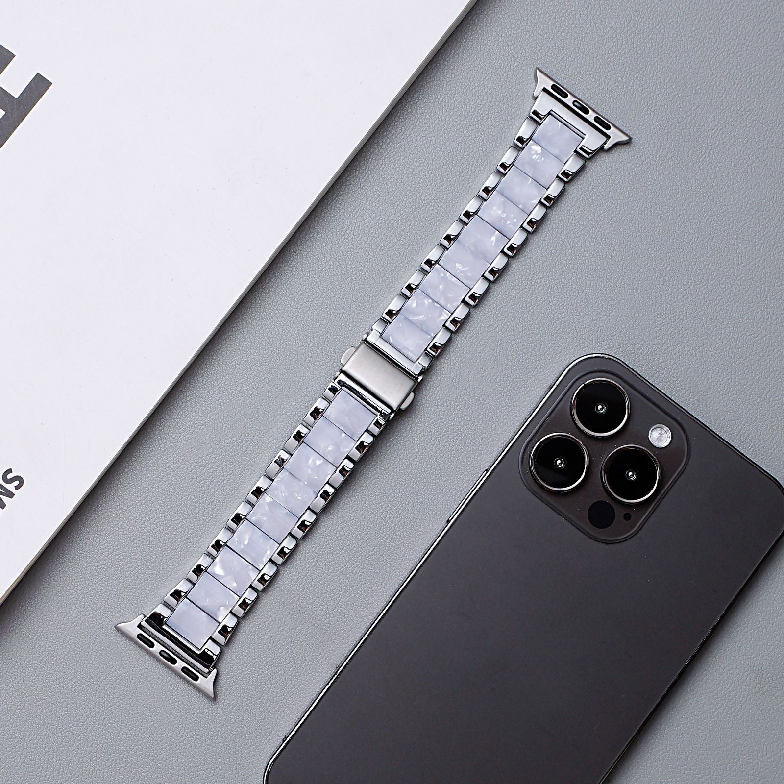 Metal Rainbow Resin Apple Watch Strap – Three-Bead Folding Buckle Replacement Band