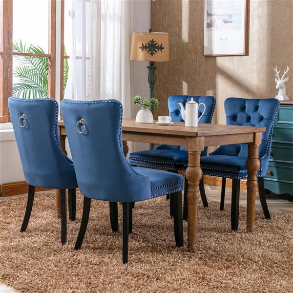Velvet High Back Dining Chair Set with Nailhead Trim & Solid Wood Legs