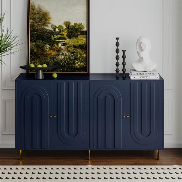 Modern Blue 4-Door Cabinet – Wooden Sideboard & Storage Buffet