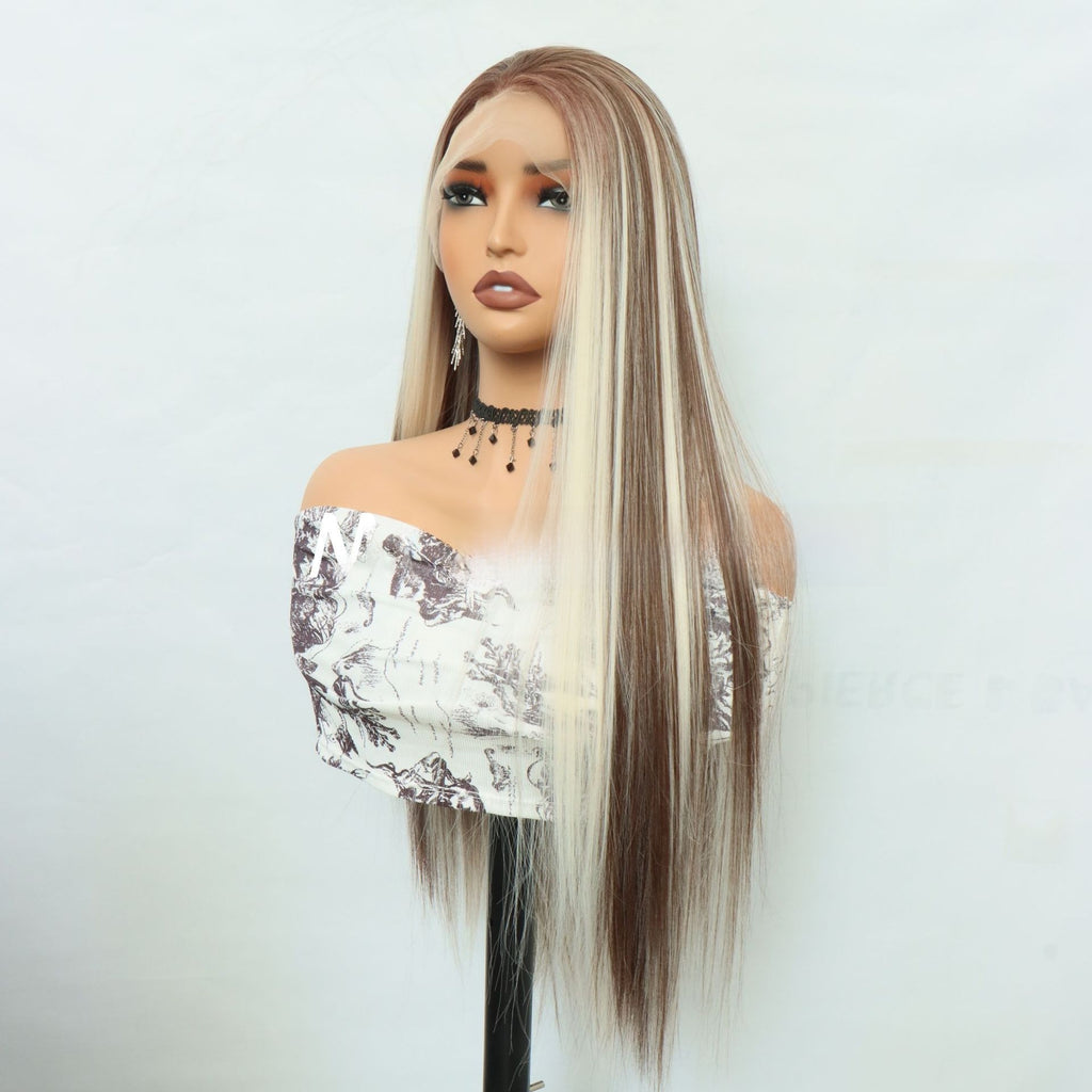 Women’s Long Straight Lace Front Wig – Natural Middle Part Synthetic Hair