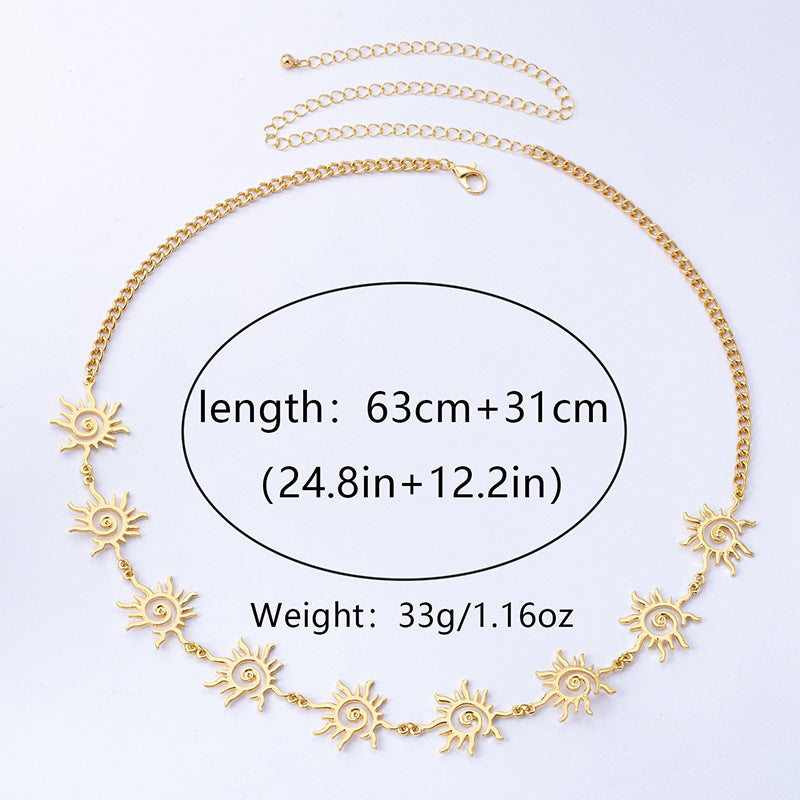 Women’s Waist Chain Belt – Gold Alloy Sun Pendant Body Jewelry