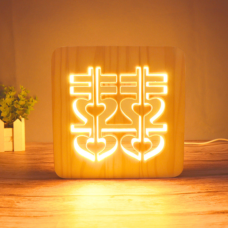 3D Wooden Projection Night Light – LED Carved Ambient Table Lamp