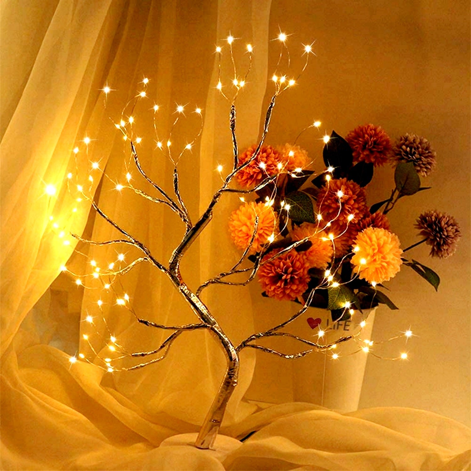 LED Bonsai Tree Light – 108 Warm White Decorative Branch Lamp (USB & Battery Powered)