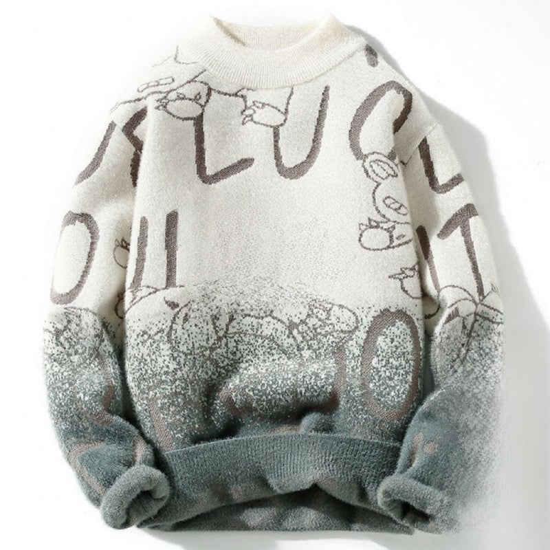 Mink Velvet Half Turtleneck Sweater – Thick Jacquard Batwing Knit Pullover