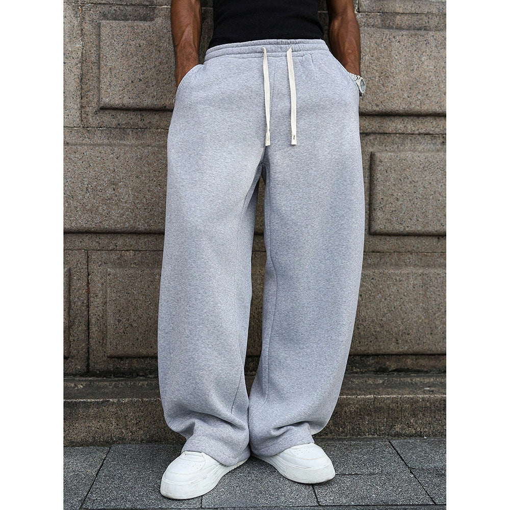 Men’s Loose Fit Drawstring Straight-Leg Pants – Micro-Elastic Casual Long Trousers