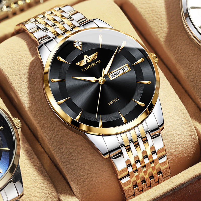 Men's Stainless Steel Quartz Watch – Slim Waterproof Analog Wristwatch