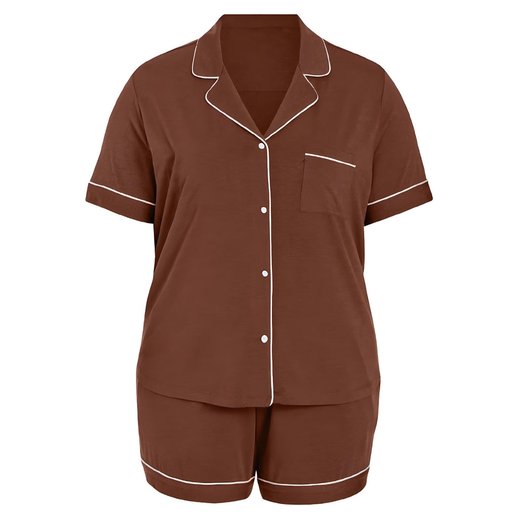 Cloud-Soft Plus Size Pajama Set – Breathable Lapel Lounge Shorts Set