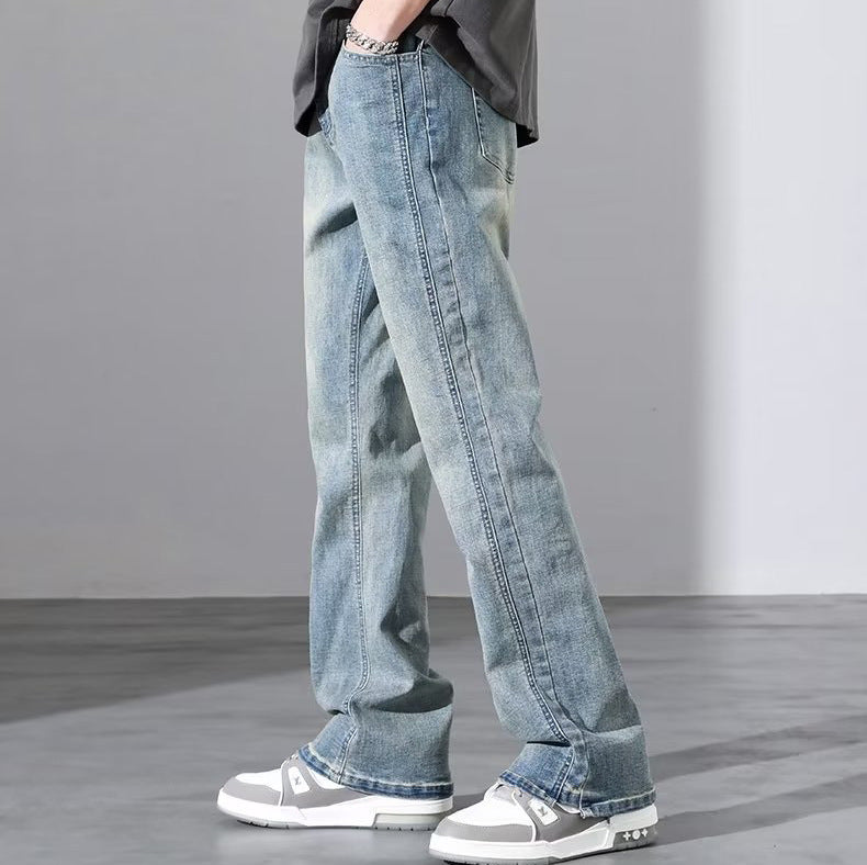 Vintage Washed Distressed Straight-Leg Denim Jeans – Loose Fit Cotton Pants