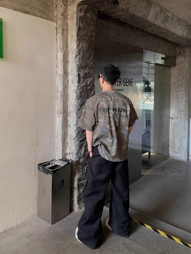 American Retro Camouflage T-Shirt – Vintage Washed Loose-Fit Summer Streetwear