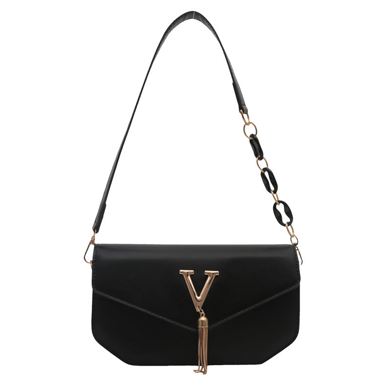 Trendy Square Crossbody Bag – Letter Accent Structured Handbag