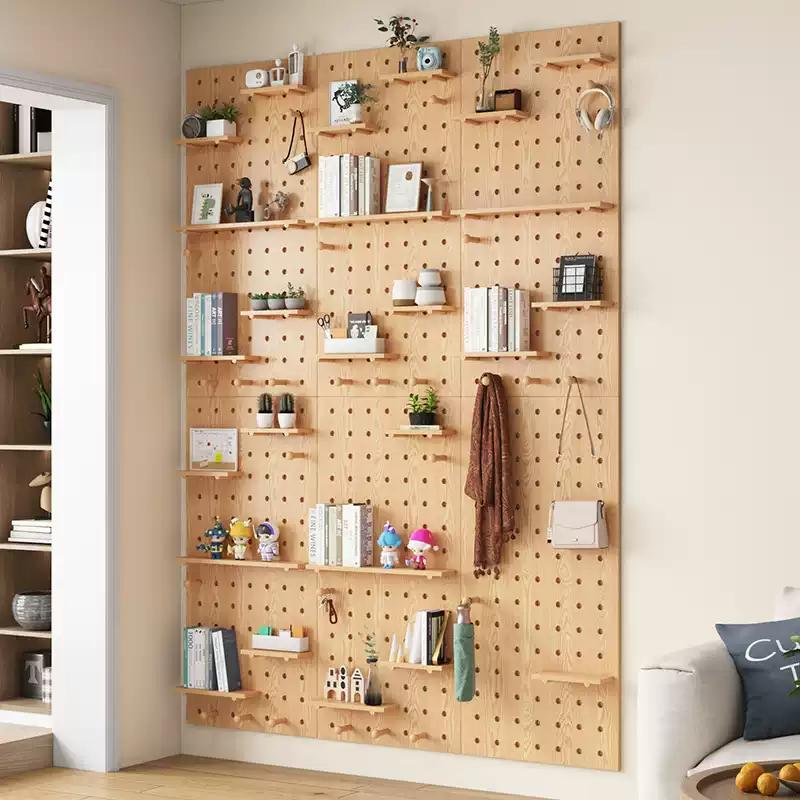 Solid Wood Pegboard Wall Organizer – Modern Decorative Storage Panel