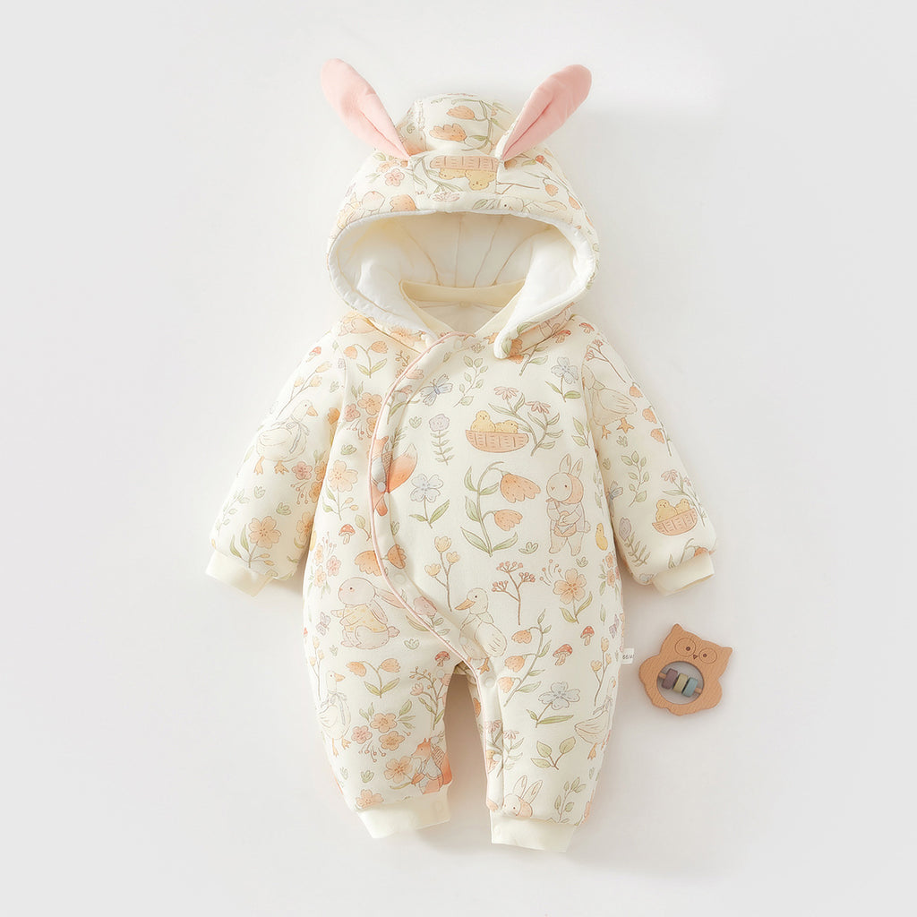Thickened Cotton Baby Hooded Romper – 100% Cotton Winter Jumpsuit
