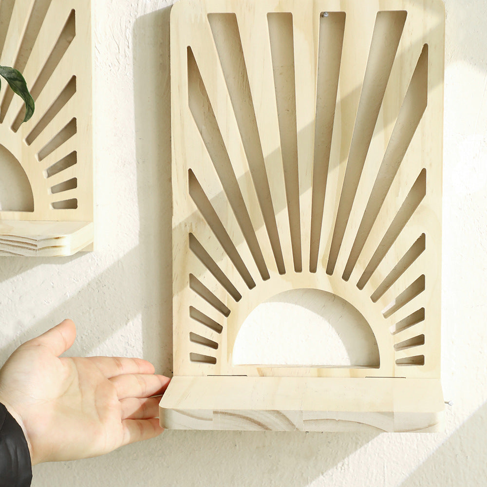 Fan-Shaped Wall Shelf – Solid Wood Decorative Flower Pot Rack