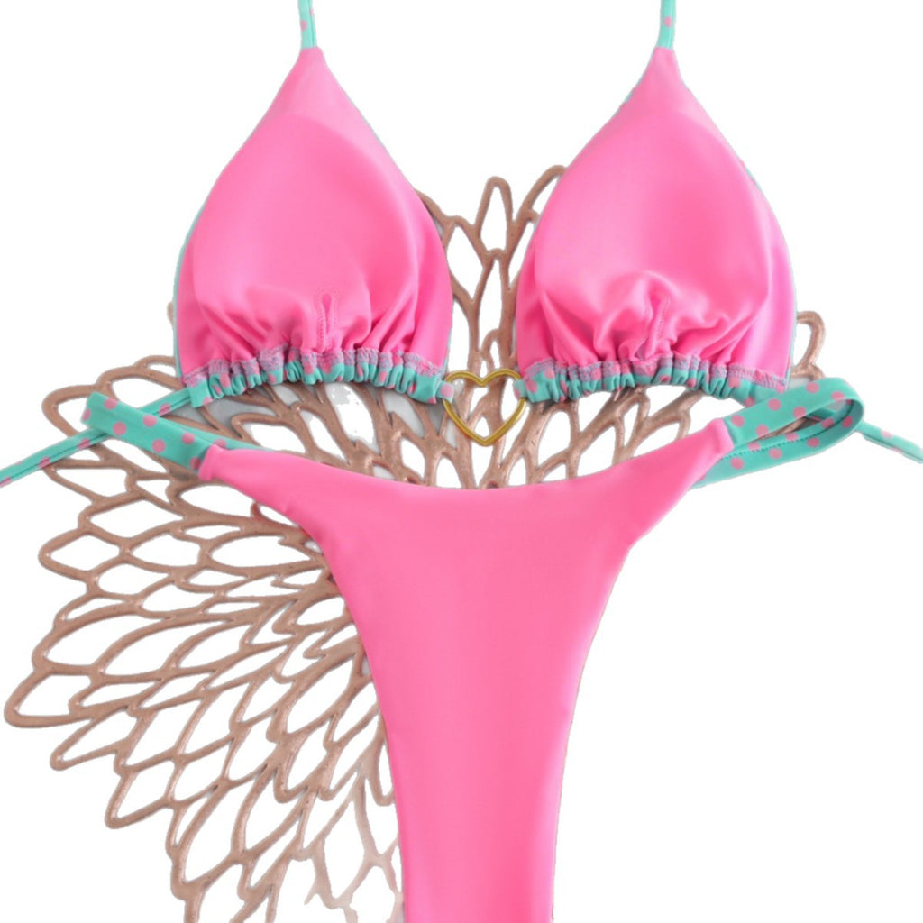 Women’s Heart Bikini Set – Lace-Up Low Waist Two-Piece Swimwear
