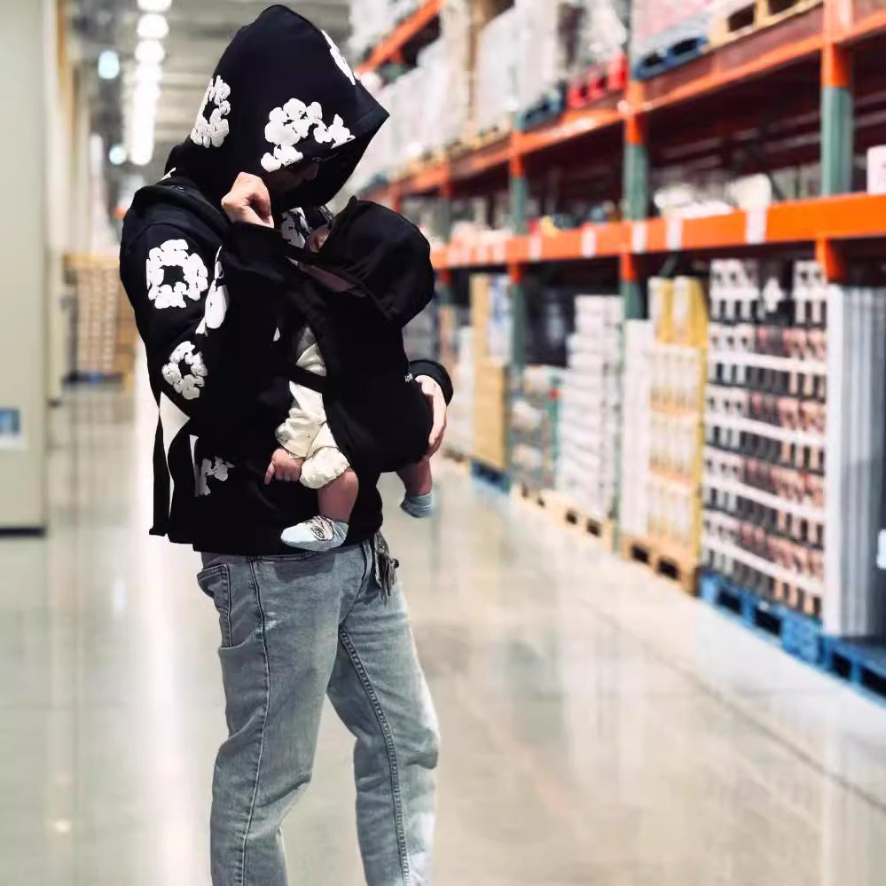 Hooded Sweatshirt – Fleece-Lined Pullover with Foam Print Design
