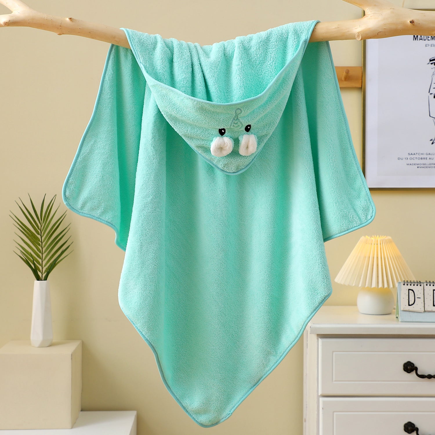 Coral Fleece Baby Blanket – Soft Absorbent Embroidered Infant Swaddle