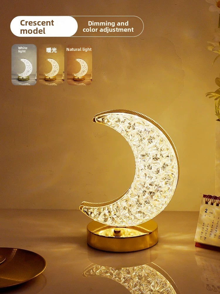 Crystal Star & Moon Night Light – Rechargeable Touch Lamp with Dimmable LED