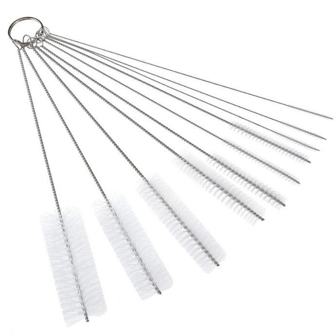 10-Piece Nylon Cleaning Brush Set – Stainless Steel Handles for Precision Cleaning