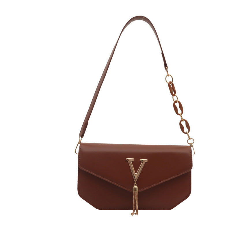 Trendy Square Crossbody Bag – Letter Accent Structured Handbag