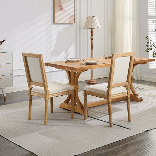 French Country Linen Dining Chair with Rattan Back – Solid Wood Frame