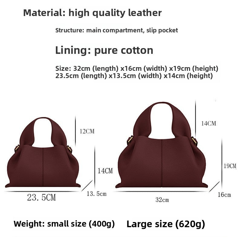 Genuine Leather Dumpling Cloud Bag – Versatile Crossbody & Shoulder Handbag