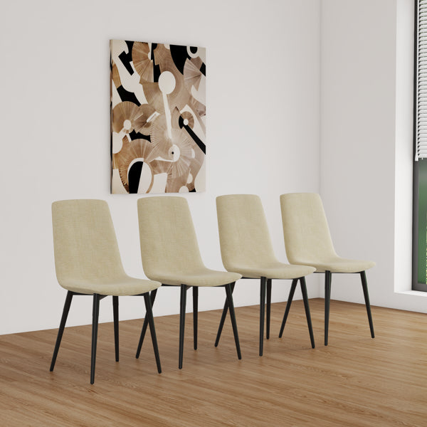 Set of 4 Linen Upholstered Dining Chairs – Modern High Back Chairs with Metal Frame
