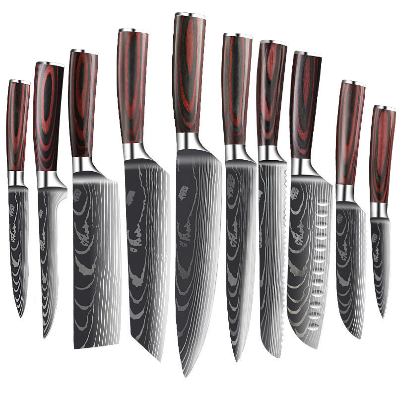 Damascus Pattern Chef Knife – Japanese-Style Santoku Knife with Wooden Handle