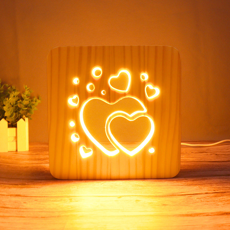 3D Wooden Projection Night Light – LED Carved Ambient Table Lamp