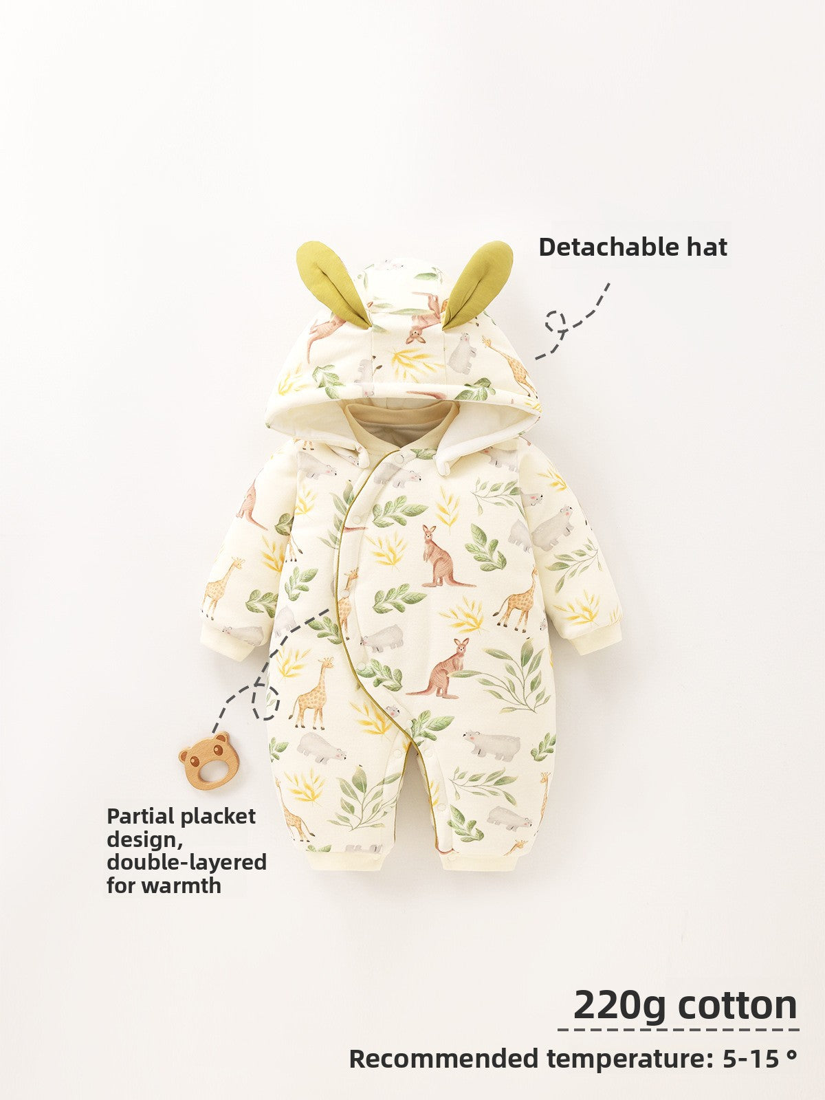 Thickened Cotton Baby Hooded Romper – 100% Cotton Winter Jumpsuit