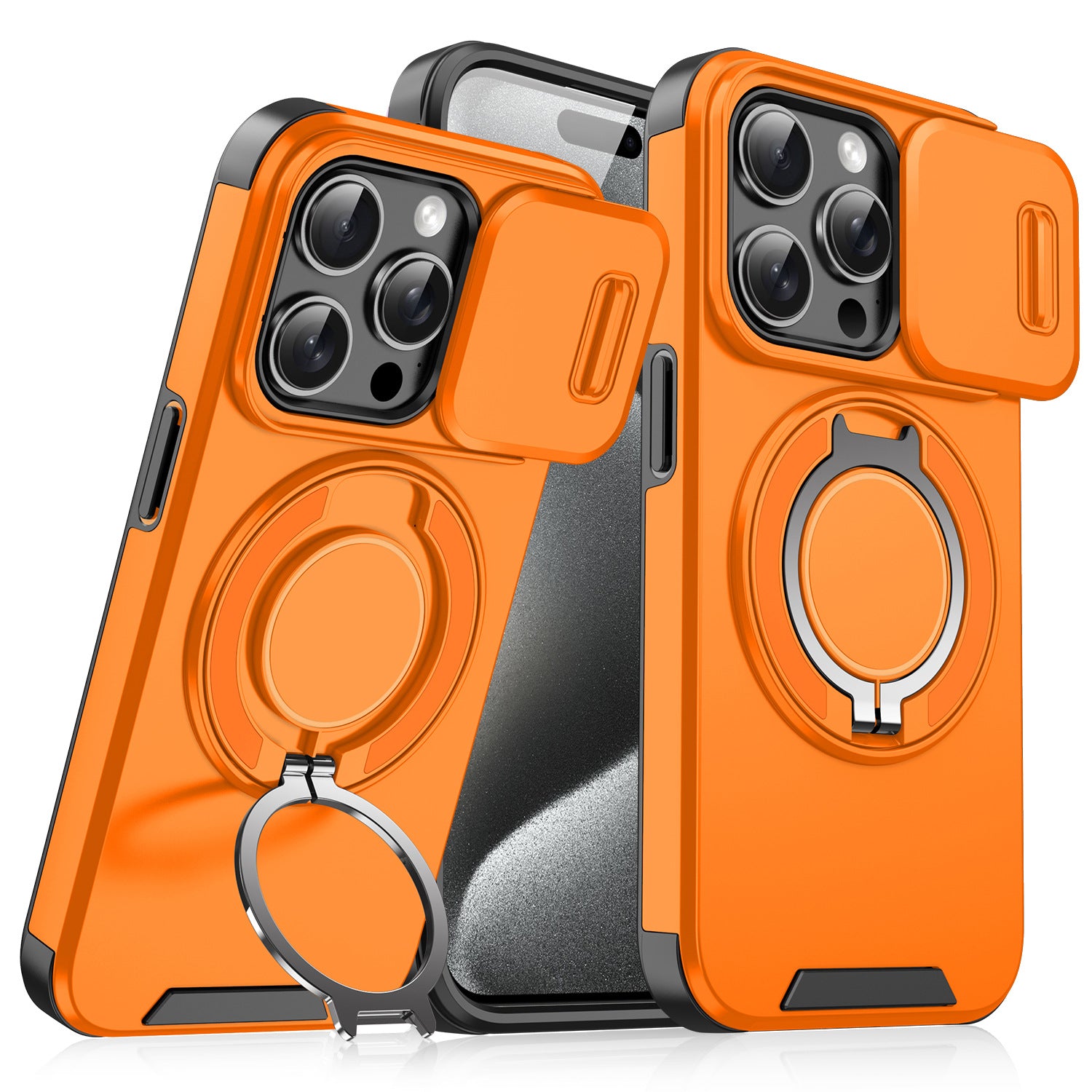 Magnetic Phone Case with Sliding Window Stand – Protective Cover for iPhone