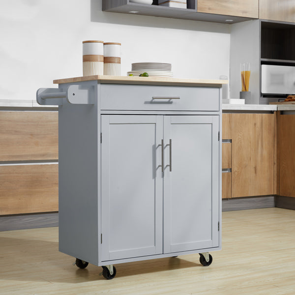 Rolling Kitchen Island Cart with Storage Drawer &amp; Adjustable Shelves – Gray