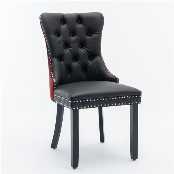 Modern PU & Velvet Dining Chair with Nailhead Trim – Upholstered Accent Chair