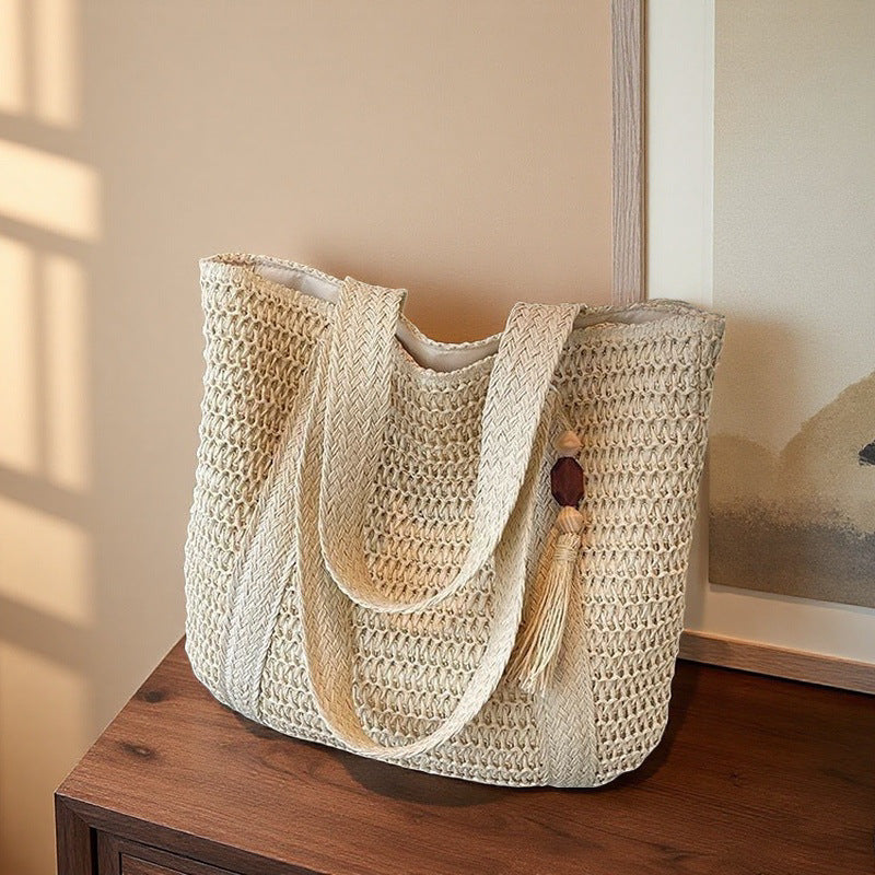 Woven Straw Tote Bag – Casual Everyday & Beach Shoulder Bag
