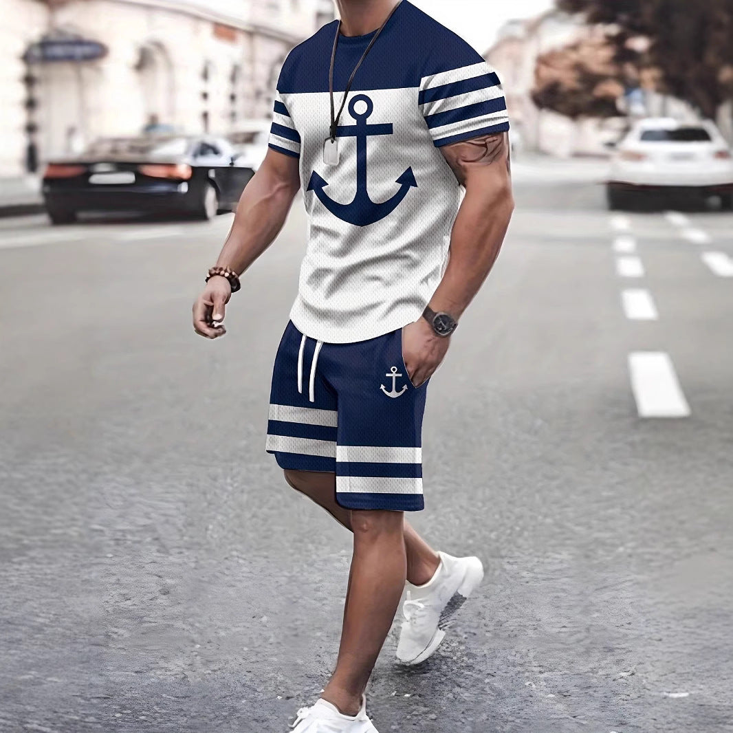Men’s 3D Printed Summer 2-Piece Set – Short Sleeve T-Shirt & Casual Shorts Outfit