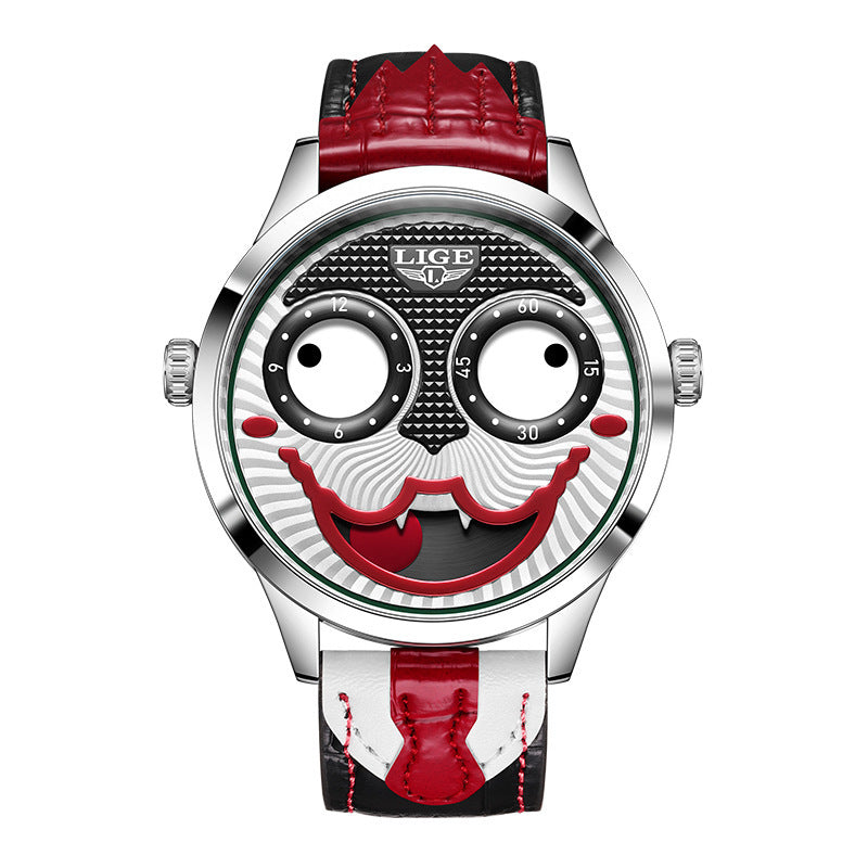 Moon Phase Clown Watch – Waterproof Quartz Leather Strap Watch